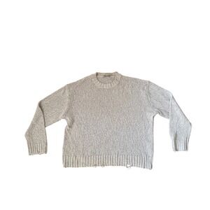 FRAME Speckled Knit Crewneck Sweater Distressed Hem Men's